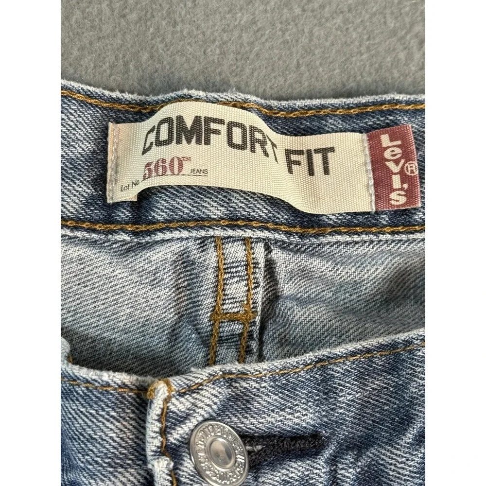 Levis 560 Jeans Mens 38x30 Blue Light Comfort Fit Relaxed Tapered Distressed Y2K